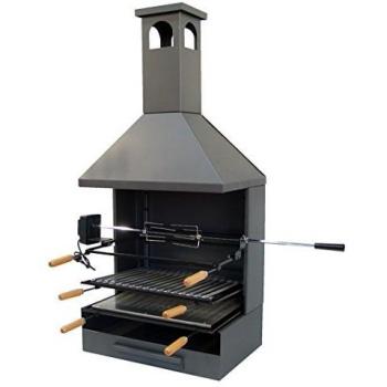 IMEX EL ZORRO 71557-Cajón Chimenea c/Parrilla, Plancha y Kit 72x40x135 cms. Barbacoa para leña y carbón, Negro