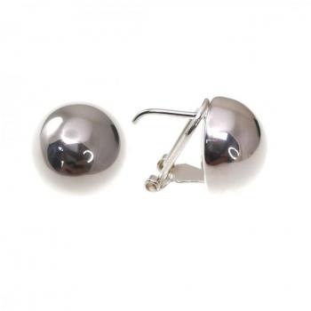 Pendientes de Plata Ley 925m para Mujer, 16mm, Media Bola Lisa, Cierre Omega, Joyería