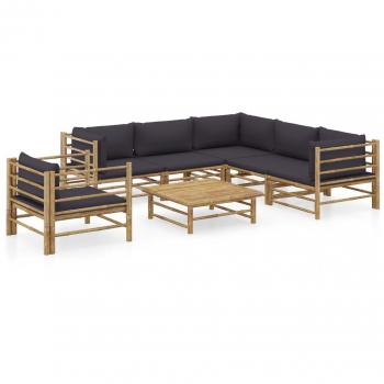 7-Piece Bamboo Garden Lounge Set with Dark Grey Cushions