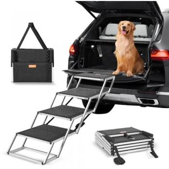 VEVOR Portable 4-Step Dog Car Ramp with Nonslip Surface - Lightweight Aluminum Pet Steps for SUVs and Cars
