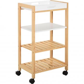 HOMCOM Carrito de Cocina Multifuncional de 4 Niveles con Bandeja Extraíble, Estantes y Ruedas Universales, Dimensiones 40x30x76 cm, Color Blanco, Material