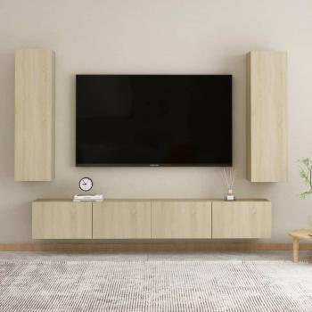 Mueble de TV VidaXL 4 piezas madera contrachapada 100 x 30 x 30 cm, Mueble de salón, Mueble televisor, Mesa de TV, color roble Sonoma
