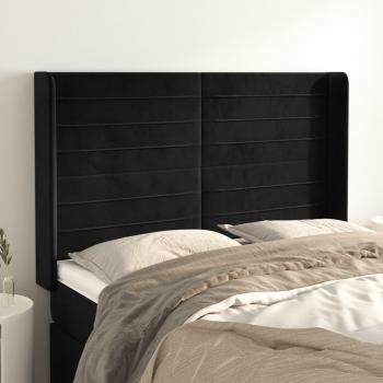 Cabecero con Orejas de Terciopelo Negro 147x16x118/128 cm Acolchado y Antimancha