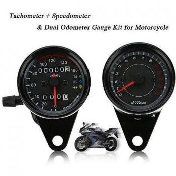 KKmoon 13000 RPM Tacómetro + Dual Odómetro Velocímetro Calibrador Km/h con Indicador LED Luz Señal para 12V Motocicleta Motos Universal