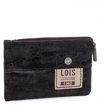 Lois - 12502 Cartera Monedero Billetero Tarjetero Unisex de Piel Genuina con Cremallera y Llavero. Compartimento Externo con Cremallera, Color Marron