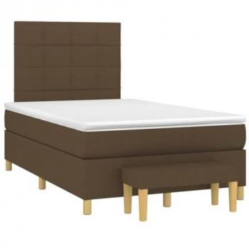 Cama Box Spring con Colchón Viscoelástico y Muelles Ensacados, Tela Marrón Oscuro 120x200 cm