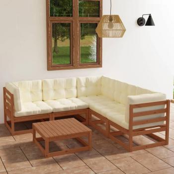Conjunto de muebles de jardín 6 piezas con cojines de madera de pino maciza