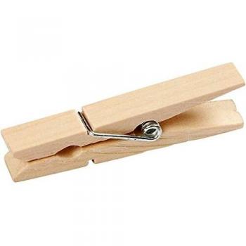 Pinzas para Ropa de Madera Clara con Resorte Metálico, 48 mm x 6 mm, Paquete de 50 Unidades