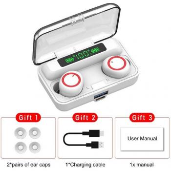 Auriculares TWS Bluetooth 5.1 Estéreo HD Inalámbricos con Micrófono, Impermeables y Caja de Carga de 2800mAh