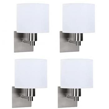 Aplique de pared LED Forlight Lyon (4 unidades) - Níquel satinado con pantalla textil blanca, compatible con bombilla E27