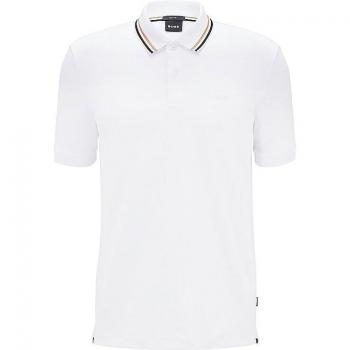 Polo Slim-Fit de Algodón BOSS Penrose Blanco con Cuello Rayado - Talla S