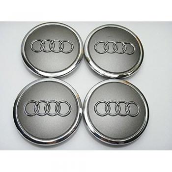 8T0601170 Juego de 4 tapas para tapacubos de Audi A3 A4 A5 A6 A7 A8 S4 S5 S6 S8 RS4 Q3 Q5 Q7 TT A4L A6L S Line Quattro entre otros modelos, 69 mm, diseño con logo de Audi, acabado cromado, color gris