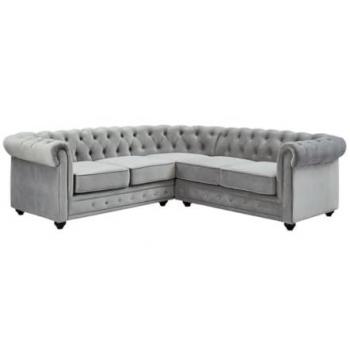 Sofá rinconero de terciopelo CHESTERFIELD - Gris plateado