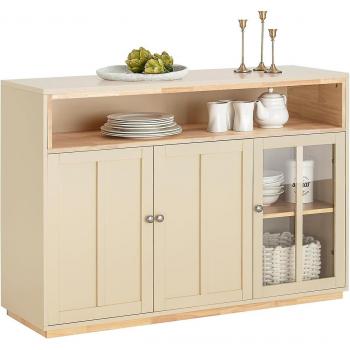 Aparador de Comedor SoBuy FSB80-MI Beige con 3 puertas y 1 compartimiento abierto, dimensiones 120 x 40 x 85 cm