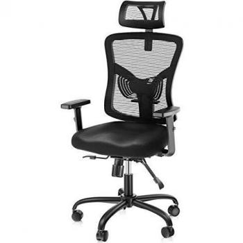 NOBLEWELL Silla de Oficina, Silla de Escritorio ergonómica de Malla con Soporte Lumbar, reposacabezas Ajustable, reposabrazos, Respaldo, Silla giratoria ejecutiva para computadora, Negro