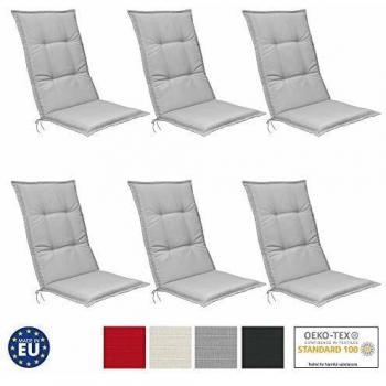 Set de 6 Cojines para Sillas de Exterior con Respaldo Alto, Base HL 120x50x6 cm, Placas Compactas de Gomaespuma Gris Claro