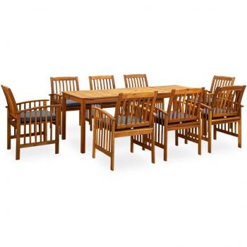 9-Piece Garden Dining Set with Cushions in Solid Acacia Wood