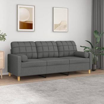 Sofá de 3 plazas con cojines en tela gris oscuro 180 cm