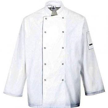 Chaqueta de Chef Suffolk de Manga Larga Blanca Talla M con Cierre por Corchetes Portwest