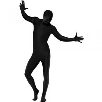 Traje de Piel Segunda, Negro con Riñonera, Cremallera Oculta y Abertura Bajo el Mentón, Disfraz de Fiesta Divertido para Hombre
