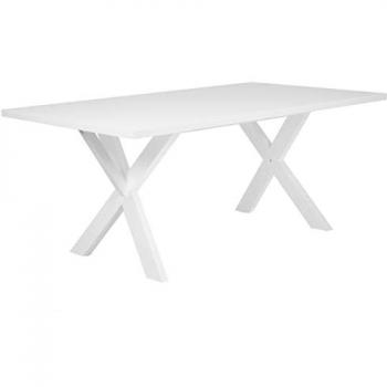 Mesa de Comedor Blanca Rectangular 180 x 100 cm con Patas de Madera Maciza Diseño Moderno Lisala
