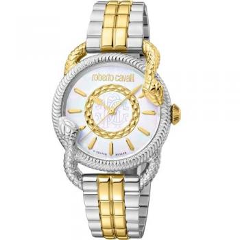 Reloj de Pulsera Mujer Roberto Cavalli by Franck Muller - RV1L126M1051, Correa Oro Amarillo, Dial Nácar Blanco Antiguo, Elegante y Analógico