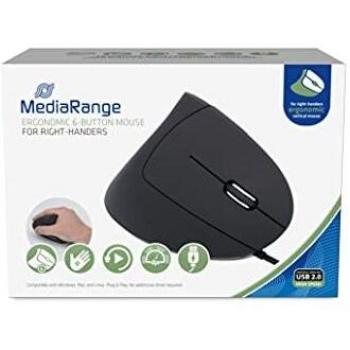 Ratón óptico ergonómico MediaRange MROS230, 6 botones, 2400 DPI, cableado, negro para diestros
