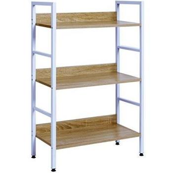 WOLTU Estantería con 3 Escalera Esquina Estante de Almacenamianto de Madera Acero Roble Claro+ Blanco 60x27,5x93cm RGB9305hei
