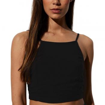 Top corto de playa con tirantes regulables y cuello redondo negro