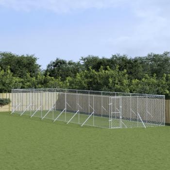 vidaXL Outdoor Dog Kennel Silver 4x16x2 m Heavy-Duty Galvanised Steel Enclosure