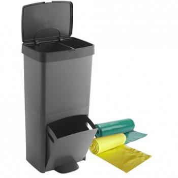 Cubo de Basura SP BERNER 70L Vertical 2 Compartimentos con Separador de Residuos, Fácil Gestión, 100% Plástico, Incluye Bolsas de Basura Adaptadas (40L + 30L