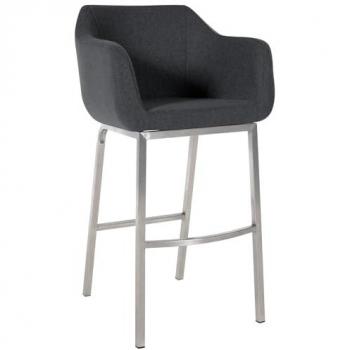 Taburete de Bar Monea en Fieltro Gris con Base Metálica de 4 Patas y Reposapiés