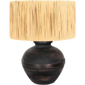 Lámpara de mesa Lyon 3746ZW, mimbre Natur, negro, metal, 40 cm, E27 (casquillo grande)