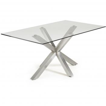 Kave Home Mesa New Argo 180x100, Inox Mate cristal transparente