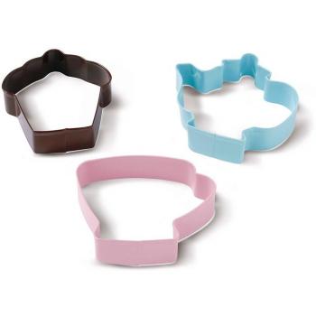 Guardini Set 3 cortagalletas de Tema Tè Molde reposteria, Acero, Azul-Marron-Rosa, 12x6x2 cm