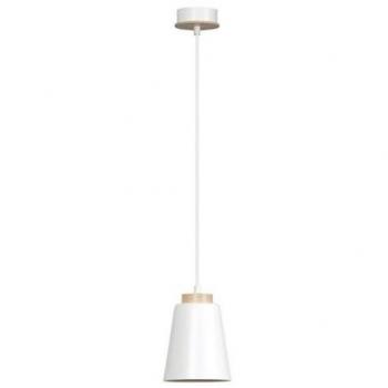 Lámpara de Suspensión Bolero EPIKASA, Acero con Recubrimiento de Polvo y Madera, Color Blanco, 14x100x14 cm
