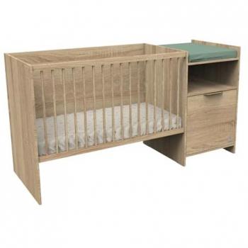Cama evolutiva combinada 120x60 a 90x190 con puerta decorativa en chêne dorado