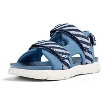 Sandalias Camper Oruga K800532-001 para niño, color azul, con suela dentada y estampado de rayas, talla 33, fabricadas en textil de calidad