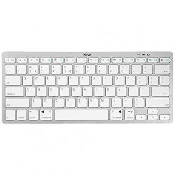 Trust Nado - Teclado Ultrafino Inalámbrico con Bluetooth, 13 Teclas Multimedia, Interruptor de Encendido/Apagado, Color Blanco (QWERTY Español)