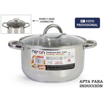Cacerola New Neron 24cm 6L Acero Inoxidable con Tapa para Inducción y Todo Tipo de Cocinas