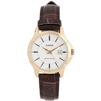 Casio Women's Analog Watch LTP-V004GL-7A with Chocolate Strap and White Dial