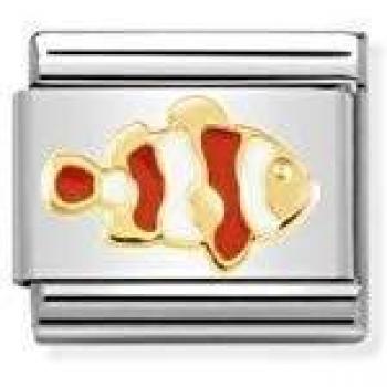 Charm Mujer Nomination Pez Payaso Composable Acero Oro y Esmalte Blanco y Rojo