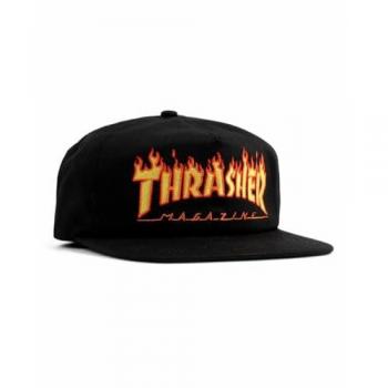 Gorra Snapback Unisex Thrasher Negra con Bordado de Llama