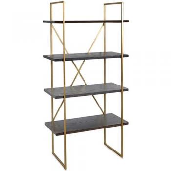 Estantería Auxiliar de 4 Baldas de MDF y Metal Dorado Mogambo - 80x160x40 cm