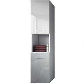 Columna de baño Montreal 131 cm Blanco Alto Brillo - Mueble de Almacenamiento Alto con 2 Puertas