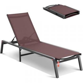 Adjustable 5-Position Aluminum Outdoor Reclining Lounge Chair - Folding Poolside Tanning Chair