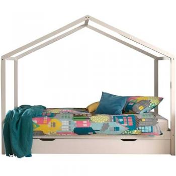 Cama Casa Vipack Dallas 90x200 cm con Cajón, Blanco, Hecho en Europa