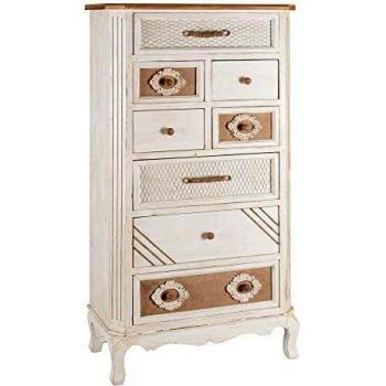 Sinfonier Blanco y Natural Shabby Chic capitoné de Madera Abeto, de 73x34x140 cm - LOLAhome