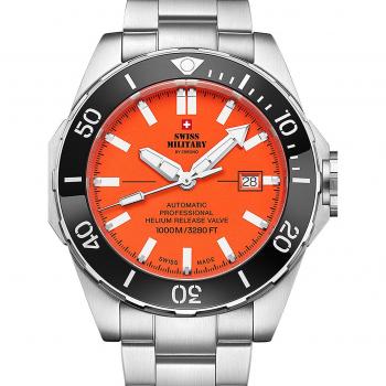 Reloj de Buceo Automático Swiss Military SMA34092.03 45mm 100ATM Plata/Naranja