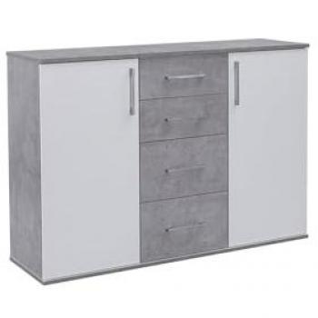Cómoda Aparador Joana 2 Puertas y 4 Cajones Blanco y Cemento 120x82 cm
